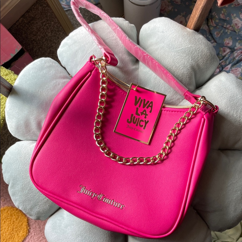Juicy Couture Vibrant Pink Small Shoulder Bag with Chain